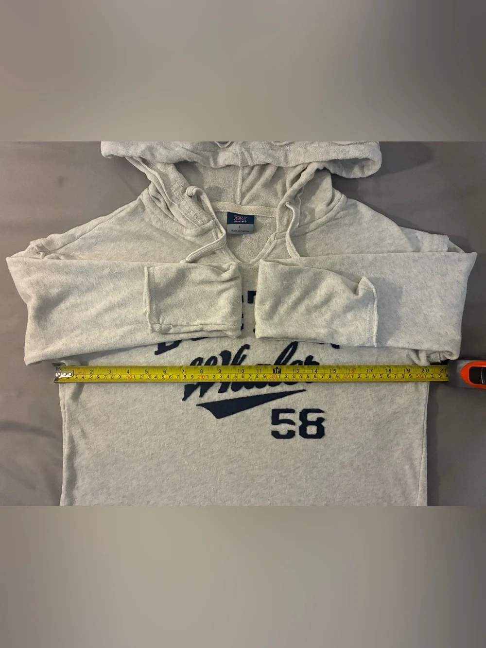 MV Sport Cream Crewneck Hoodie with Navy Boston Graphic - Picture 4 of 5